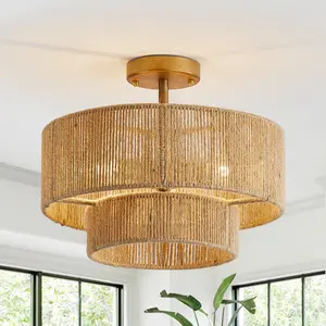 PARROT UNCLE 3-Light Traditional Indoor Flush Mount Lighting Wood Iron Art E12 Socket LED Bulb Not Included Home Decoration Lamp for Hallways Bedrooms Living Rooms Dining Rooms Kitchens Bars