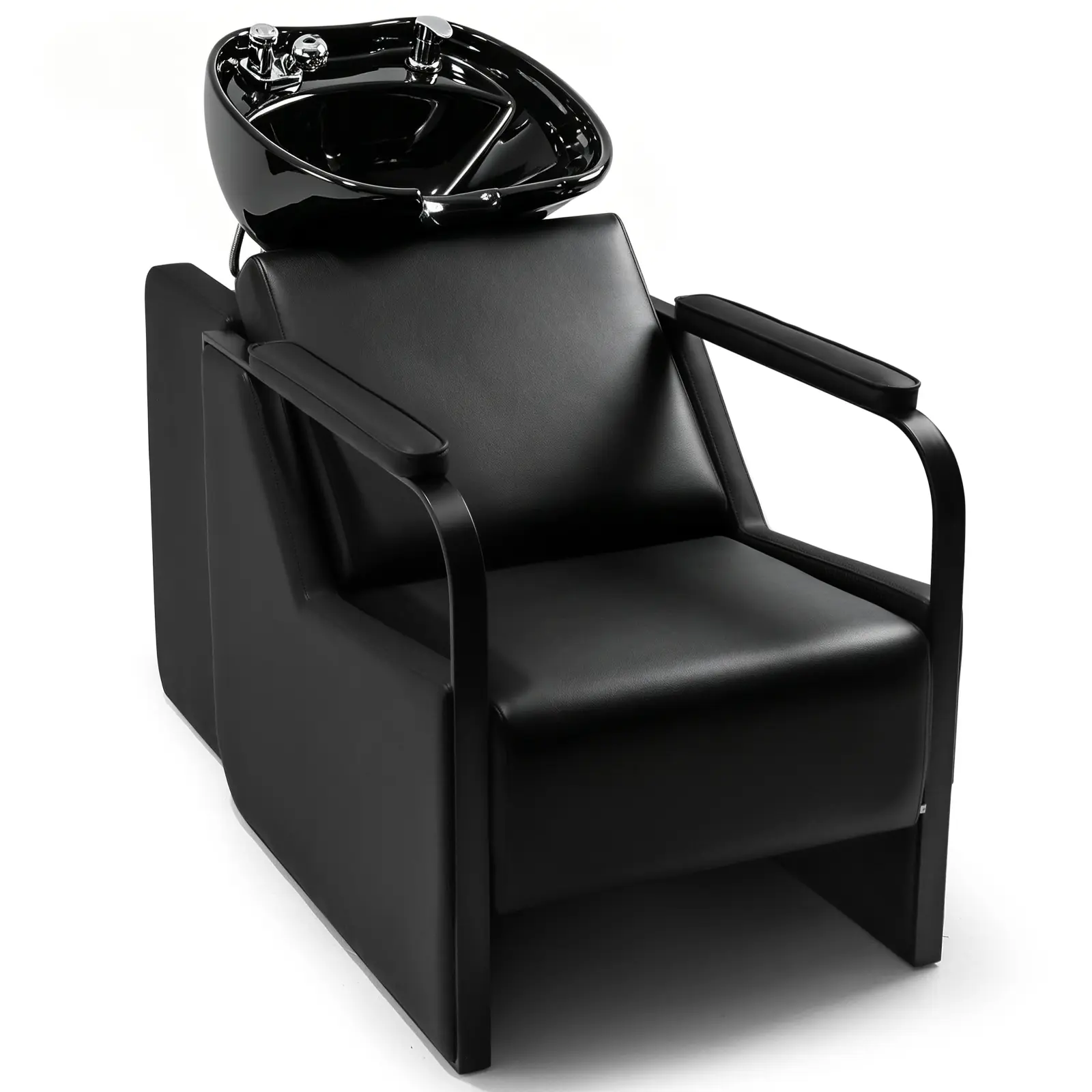 Commercial Salon Shampoo Chair with Durable PU Leather, Ergonomic Design, Stainless Steel Components and Ceramic Shampoo Bowl Station