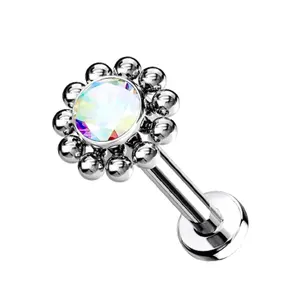 Non threaded push in crystal center flower with bead edge flat back stud
