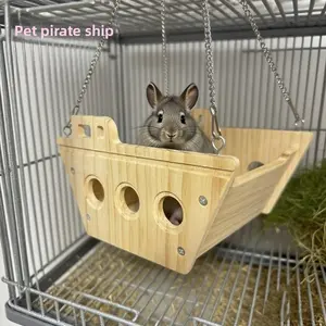Dragon Cat Rabbit Hammock, Wooden House Hanging Hamster Platform, Wood Pet Toy, Comfortable & Durable Design, Perfect for Small Pets