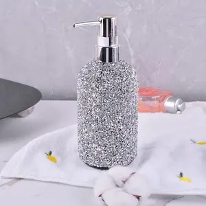 1pc 500ML Shower Gel Dispenser Bottle with Rhinestones, Shiny Hair Wash Conditioner Empty Bottle, Bathroom Salon Use