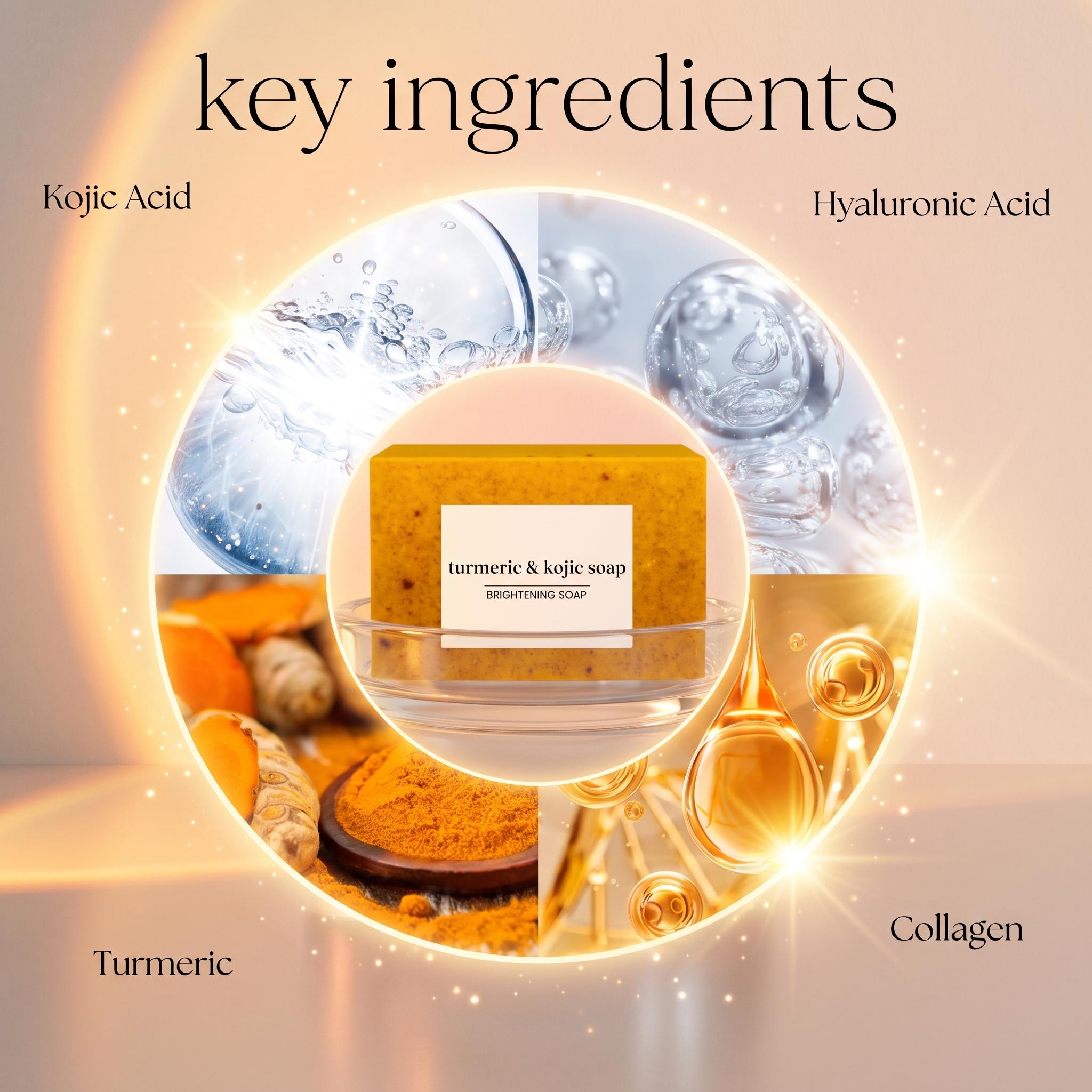 3PCS Lemon Turmeric KojicAcid Soap, Natural Organic Turmeric Face and Body Wash Soap Bar, Firm Pores, Even Out Skin Tone,Lemon Turmeric Glowing Skin Care Soap, Deep Clean