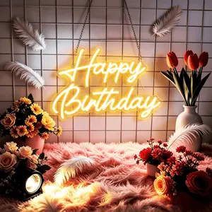 Happy Birthday Cursive Neon Sign, USB Powered Dimmable Warm White LED Neon Light, Birthday Party Backdrop Wall Decor for Kids 1st Birthday Home, Birthday Gift for Kids & Moms