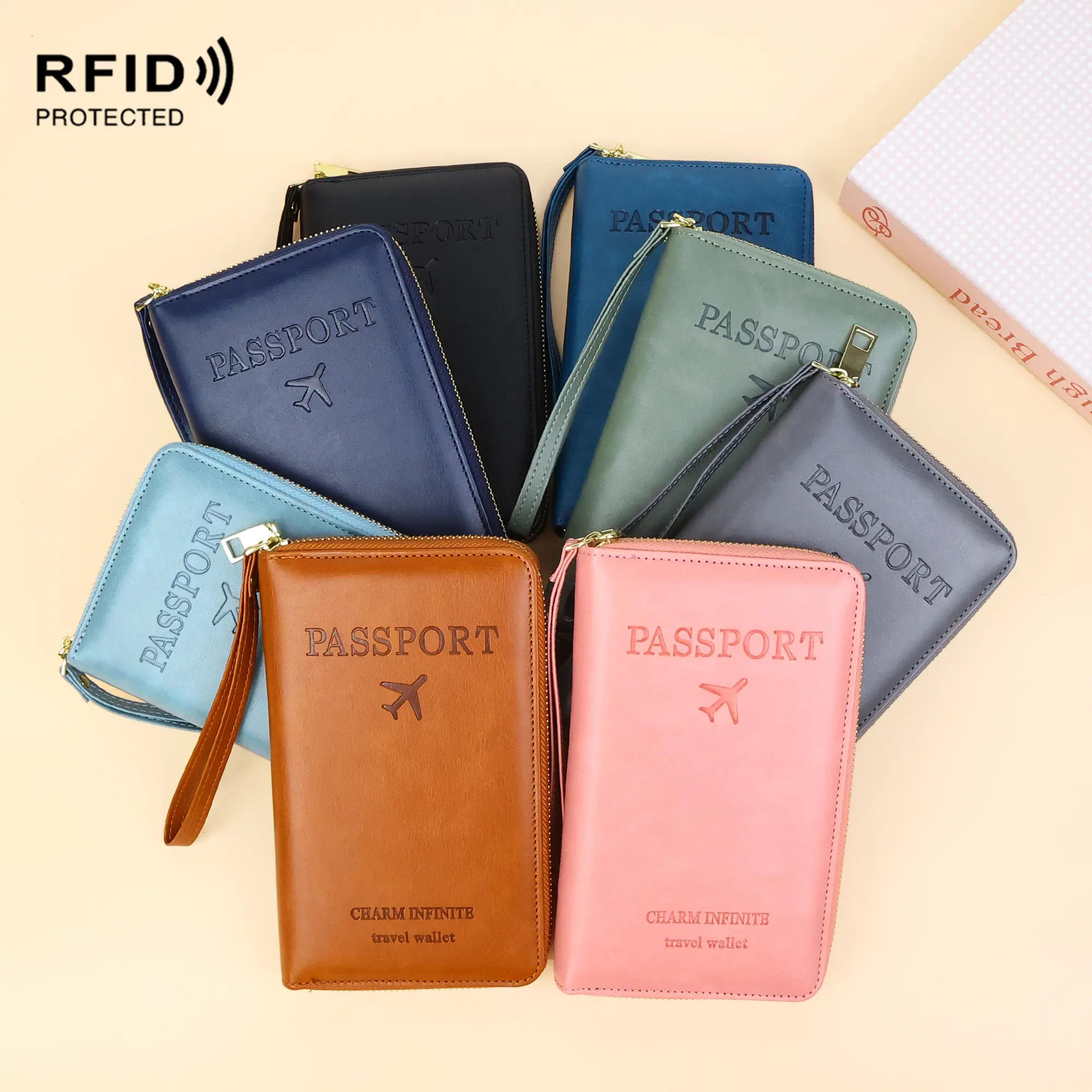 Unisex Retro PU Leather RFID Blocking Passport Wallet for Travelers - Secure Zipper Lock, Phone Pocket, Card Slots, High-Capacity Multi-Compartment Minimalist Dustproof Travel Companion, No