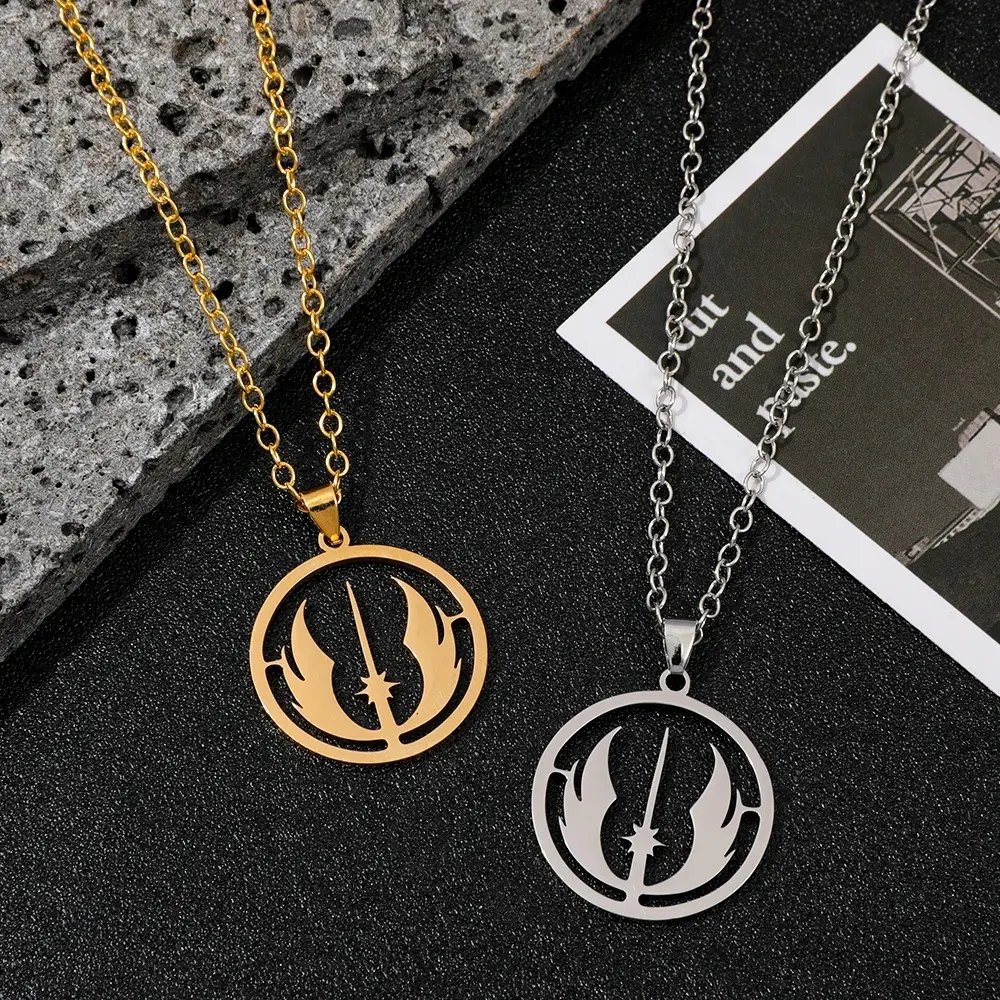Jedi Order Logo Necklace Fashion Stainless Steel Hollowed-out Pendant Movie Theme Jewelry Accessory for Men And Women