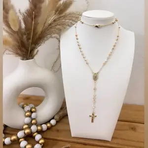 18K Tri-Color Gold-Plated Bling Virgin Mary Rosary