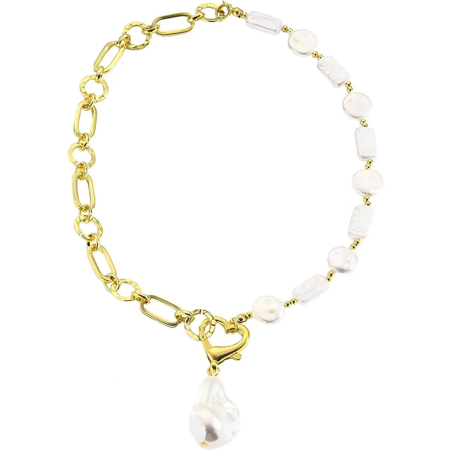 HETICA Baroque Pearl Chunky Gold Necklace for Women, Gold Chunky Big Pearl Choker Necklaces Stylish and Unique Pearl Necklace Jewelry Gifts for Women