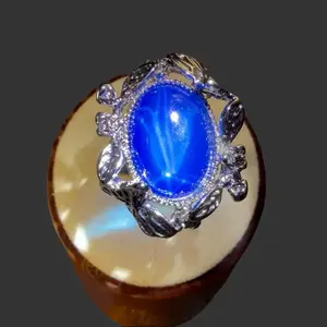 Lab-Created Huge Star Sapphire Oval Cabochon Statement Ring