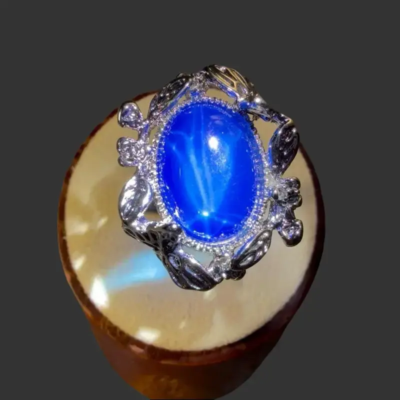 Lab-Created Huge Star Sapphire Oval Cabochon Statement Ring