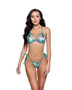 6774 - 2PC Metallic Print Tie-Side Bikini Set with Adjustable Ties for Customizable Fit and Vibrant Beachwear Style