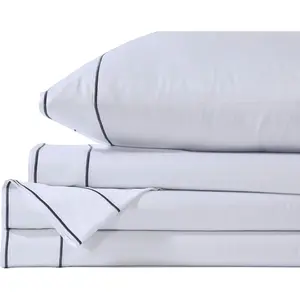 400 Thread Count Cotton Sheet Sets,  Pure Combed Cotton Stylish Hotel Stitch Sheets,  Embroidery, Luxury Sateen Weave for Soft and Silky Feel (White with Grey Stitch, )