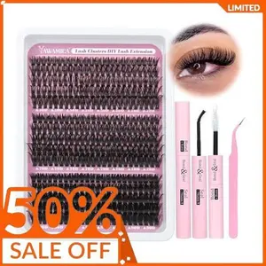 Yawamica Lash Extension Kit 360pcs Wispy Lashes Clusters D Curl Eyelash Clusters 50D 70D 90D Eyelash Extension Kit 10-18mm DIY Lash Clusters Kit with Bond and Seal Lash Tweezers for Self Application