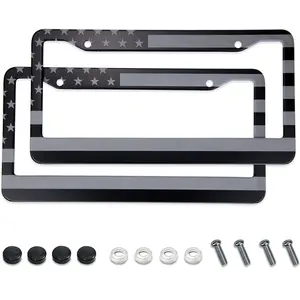 Daily&Cozy American Flag License Plate Frame - Airxwills Black Frame, 2 Packs Universal Aluminum for Front and Rear Car Tags.