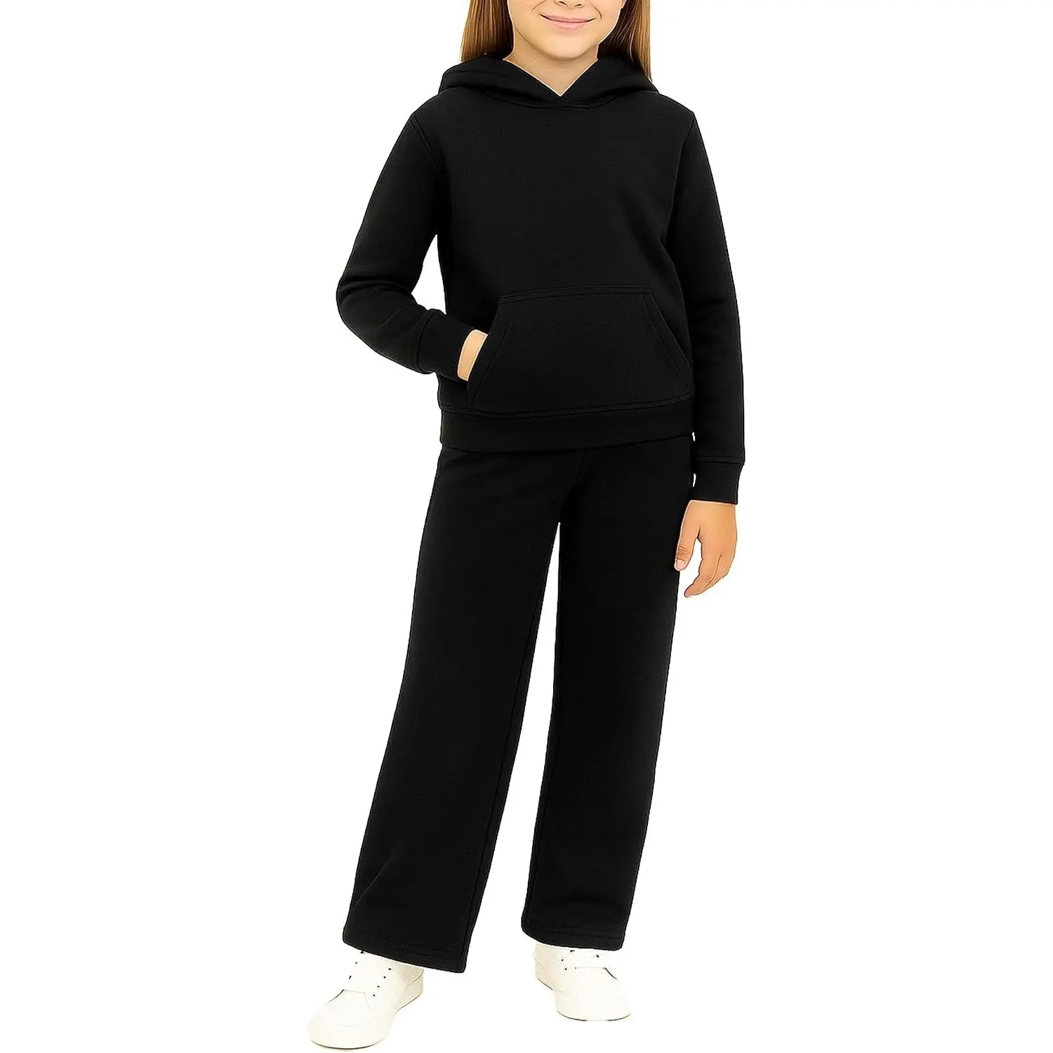 Girls Tracksuit Set 2 Piece Cozy Pullover Hoodie and Soft Fleece Wide Leg Sweatpants for Girls