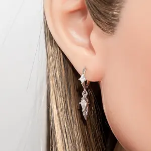 2 Pairs Gothic Feather Sword Dangle Huggie Hoop Earrings Set, Black/Silver Punk Cartilage Hoop, Hypoallergenic Gothic Jewelry for Women Men