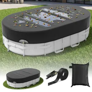 Upgraded Oval Pool Cover with Multiple Size Options, Suitable for Above-Ground Oval Pools, Equipped with Heavy-Duty Metal Mechanical Latch, Made of Super-Tough Oxford Fabric, High Wind-Resistant Solar Pool Cover.
