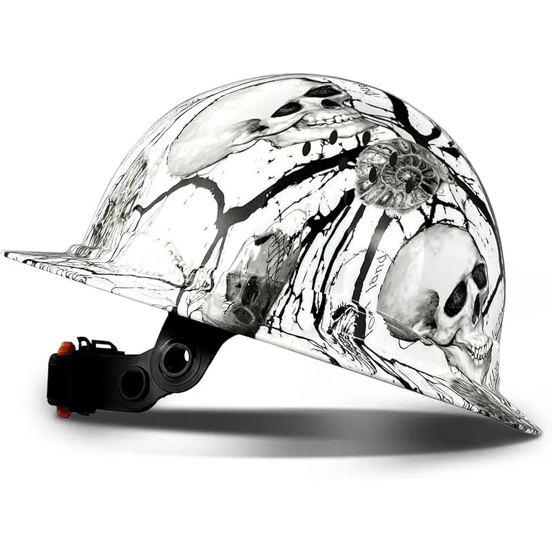 Carbon Fiber Hard Hat, Full Brim Safety Hard Hat with 6-Point Ratchet Suspension & Chin Strap, Vented Industrial Construction Hat for Men & Women, Adjustable, Unisex Fit