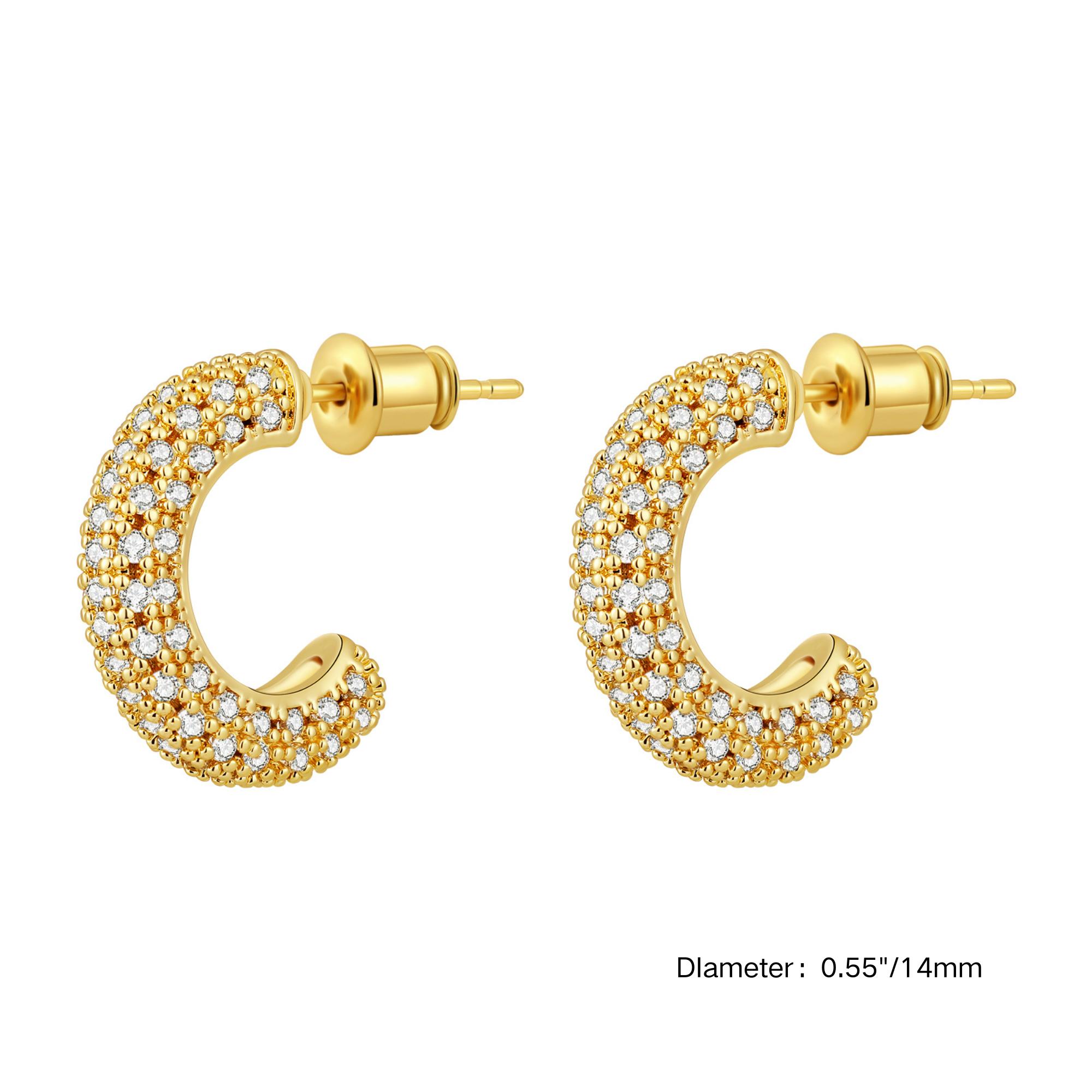 TASISO Sparkling 14K Gold Plated Cubic Zirconia Hoop & Stud Earrings Set for Women Multi-Size Daily Wear & Gift Eco-Friendly Zircon Stones Gift