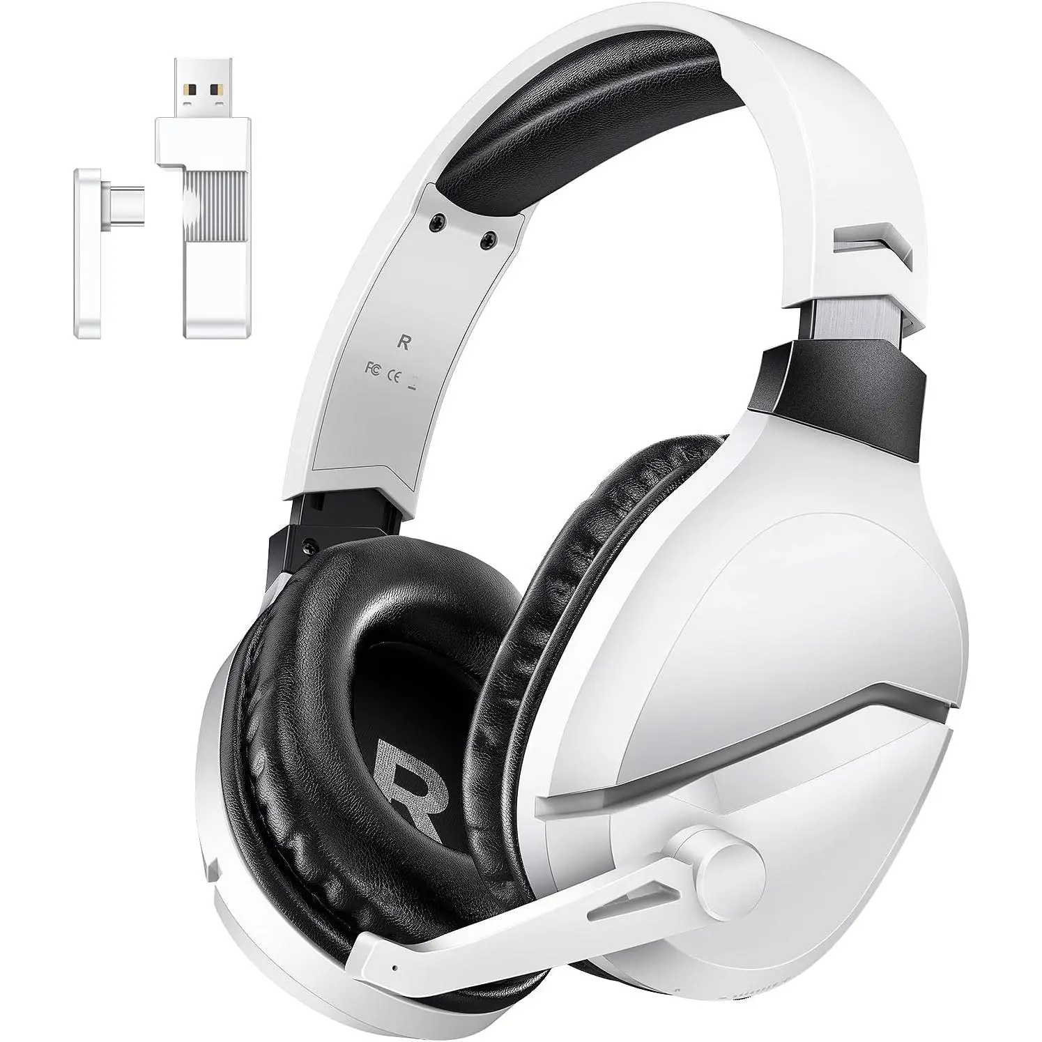Wireless Gaming Headset with Noise Canceling Microphone for PS5, PC, PS4, 2.4G/Bluetooth Gaming Headphones with USB and Type-c Connector, Wired Mode for Controller Gamecube