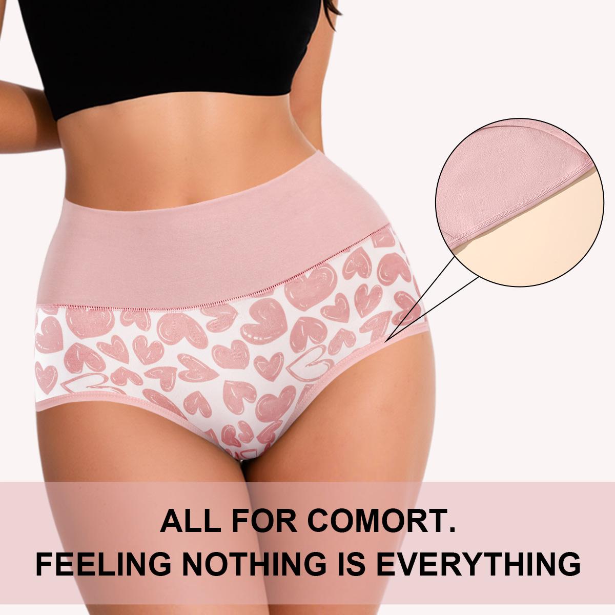 4/6/8/10 Pack Ladies Large Plus Size XS-XXXXL Pure Cotton High Waisted Tummy Control Panties Fresh Full Print Cute Comfort Soft Seamless Underwear Women's Everyday Wear Aesthetics Hipster Briefs Multipack summerwins