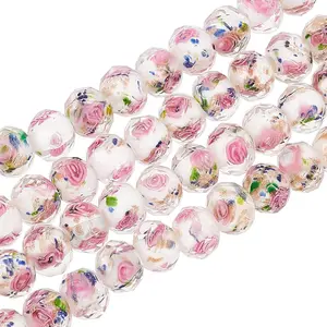 60 count 9~10mm Rose Lampwork Beads  Sand Glass Beads Handmade Flower Glass Beads Round Loose Beads for Rosary Making  Craft Making with 1.5~2mm Hole - White