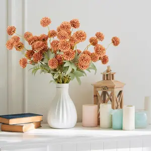 Artificial Pompon Mum Flowers 10 Pack, Burnt Orange Silk Chrysanthemum Balls, Faux Floral Decor for Home, Wedding, Table Centerpiece, DIY Bouquet & Arrangements