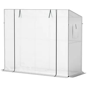 Portable Lean-To Greenhouse 6.6‘x2.5’x5.6‘ for Outdoors with UV-Resistant PE Cover, Roll-Up Mesh Door & Windows, Reinforced Central Frame, Guy Ropes & Stakes Included, Perfect for Climbing Plants Like Tomatoes & Cucumbers
