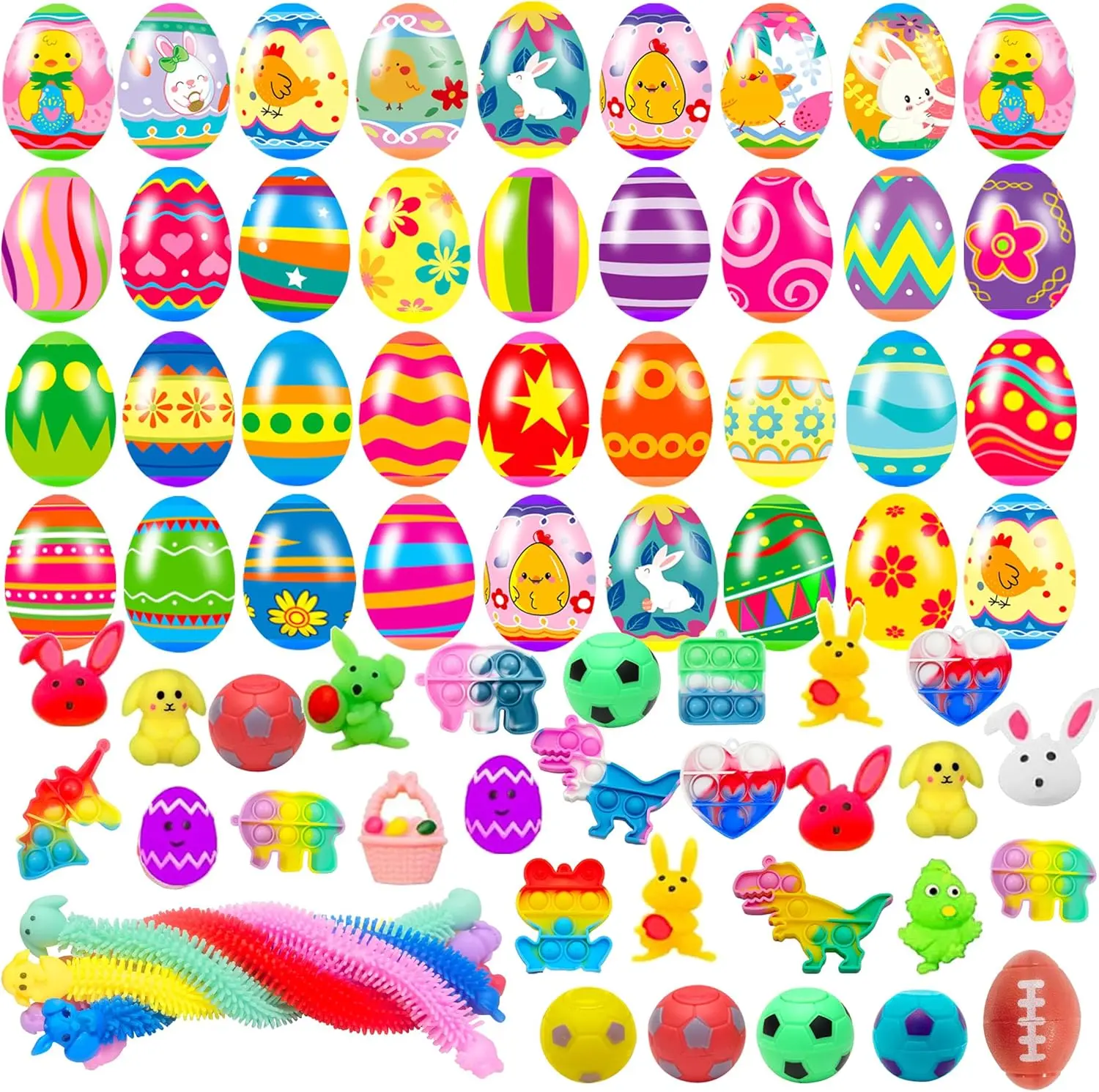 36 Pack Prefilled Easter Eggs with Fidget Toys Bright Colorful Easter Eggs Prefilled with Variety Easter Stress Toys Inside Great for Kids Toddler Easter Basket Stuffers Eggs Fillers Party Favors, Kids Easter Gifts
