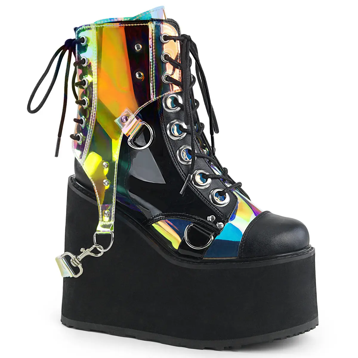 Demonia Women's Swing-115 Black Vegan Patent Platform Boots Demonia Women's Swing-115 Black Vegan Patent Platform Boots