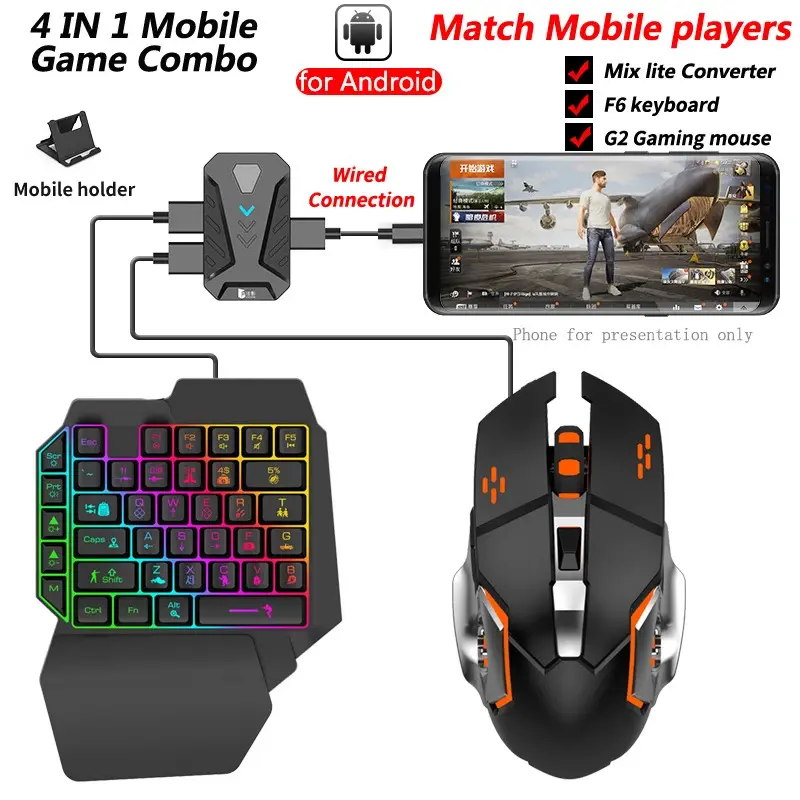 ZRTF Wired RGB Keyboard and Mouse Combo - Wired Connection 1-Hand Gaming Set for Android, PC Windows Devices (Not Compatible with iOS), One Hand
