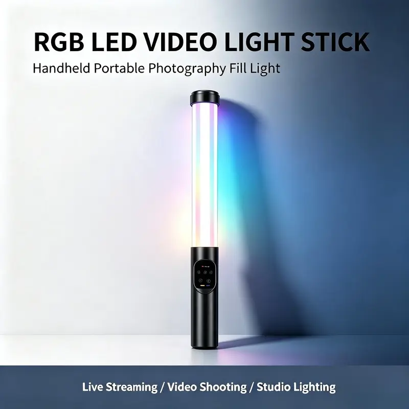 RGB LED Video Light Stick, Handheld Portable Photography Fill Light with 360° Full Color, Dimmable Brightness & Saturation, Built-in Battery, 1/4" Screw Hole for Live Streaming, Video Shooting
