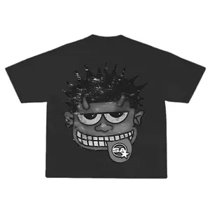 Monster Grey Black Cropped Crewneck T Shirt, Unisex Cotton Graphic Shirts