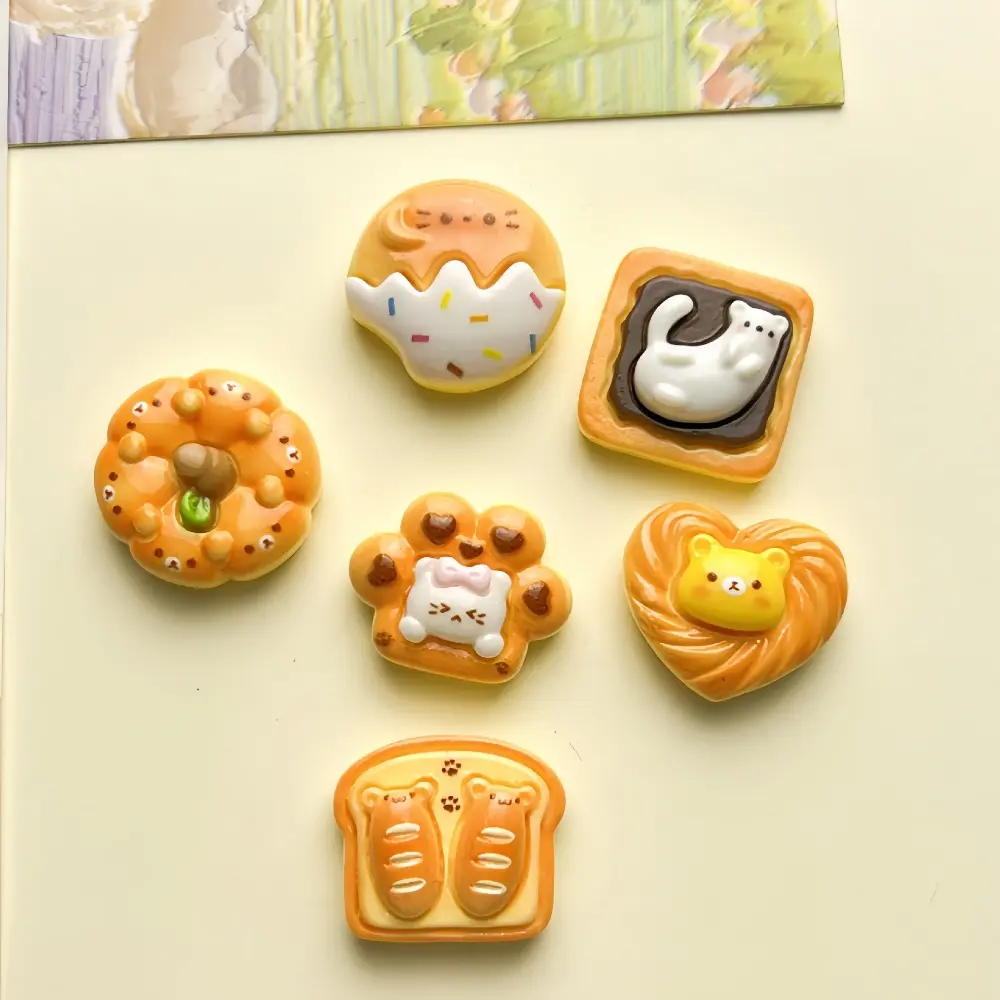 6 Pcs Cute Cat Bread Refrigerator Magnets Cartoon Food Fridge Magnets Cute Decorative Photo Message Magnet Magnetic Sticker