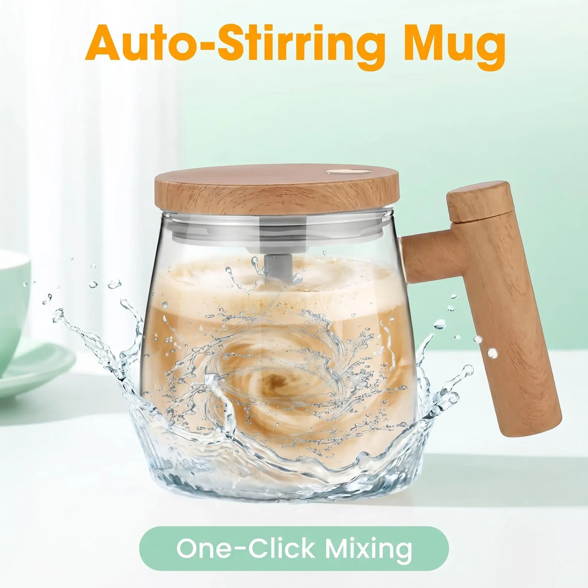 SINCHO 400ml Reusable Electric Automatic Glass Stirring Mug - Hands-Free High-Speed Mixing for Beverage Powder, Protein Powder, Hot Cocoa - Home & Office Coffee Brewing Kitchenware