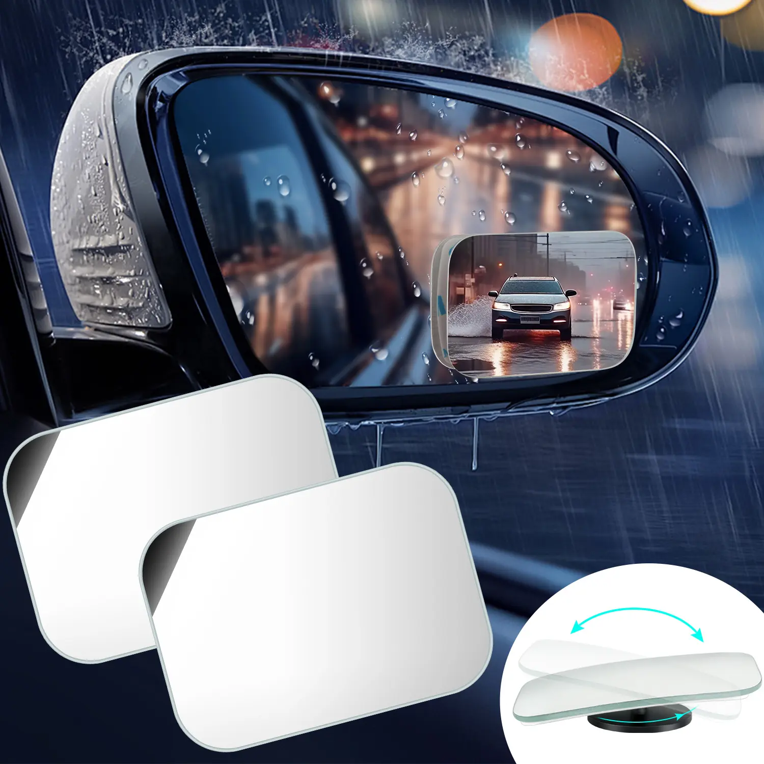 2Pcs 360° Rotatable Blind Spot Mirror Rectangular HD Glass Frameless Convex Rear View Mirror for Cars SUV & Trucks Automotive Blindspotmirrors