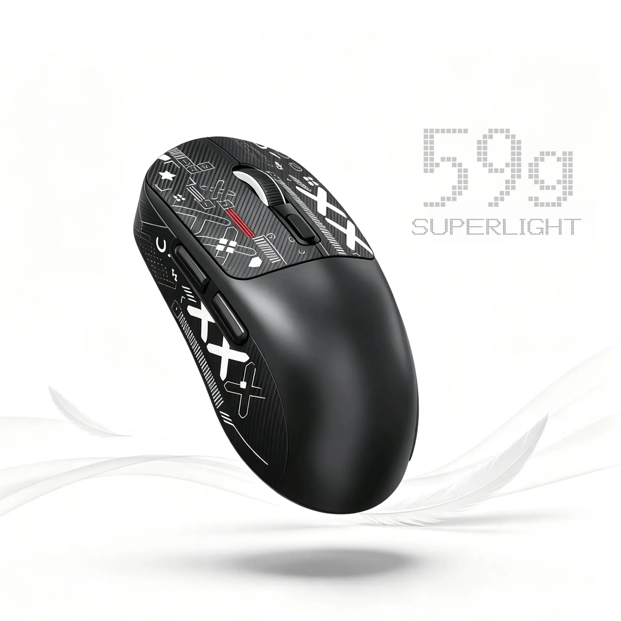 T-WOLF X4 59g Ultra Lightweight Wireless Mouse, Black Tri-Mode Rechargeable Gaming Mouse with Stickers, 8000 DPI Adjustable Sensitivity, 1000Hz Fast Response for PC, Laptop & Gaming Setup