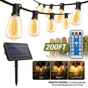 【GLEAM】100FT Solar String Lights, Light Sensor Activated (Day Charge/Night Auto On), Waterproof & Shatterproof, 8 Modes with Dusk to Dawn and Dimmable, Great for Patio, Porch, or Garden