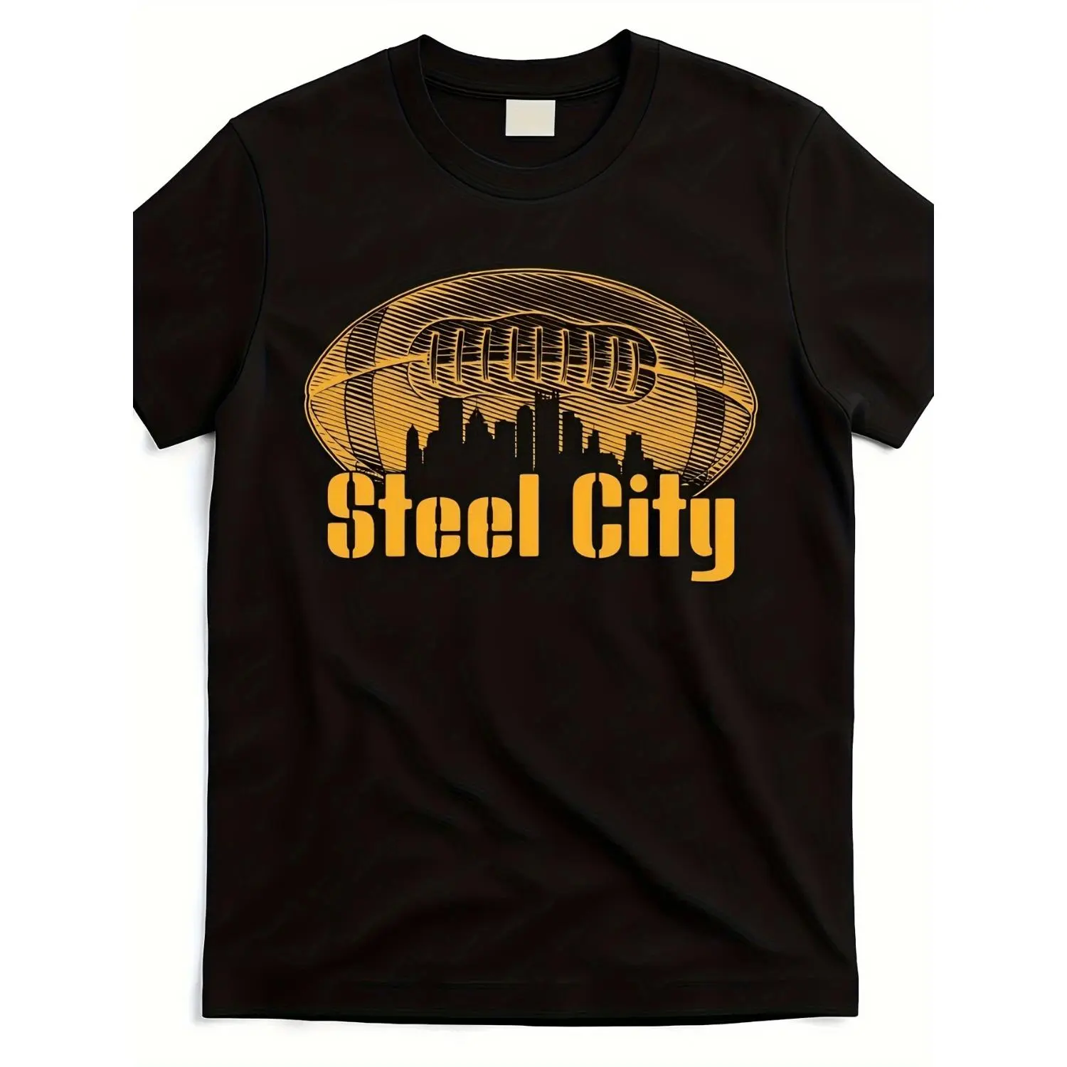 Menswear Graphic T-Shirt with Steel City Skyline Print, Comfortable All-Season Short-Sleeve Crew Neck for Gameday, Tshirt, Round Neck