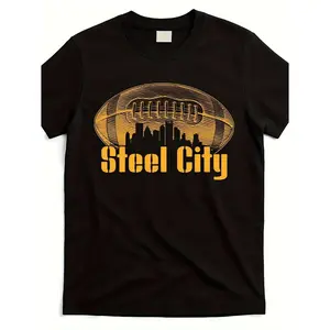 Men'S Pittsburgh Football Fan T-Shirt - with Golden Steel City Skyline & Team Logo Design - Soft Lightweight Breathable Fabric for Game Days, Casual Wear - Ideal Gift for Dad, Husband, Brother, Friend - All-Season Comfort Round Neck Tee