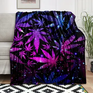 Leaf Print Blanket, 1 Piece, Purple Blanket, Star Blanket, Travel Backpack Blanket, Gift Blanket