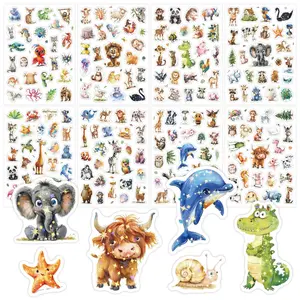 197 Pieces Watercolor Style Laser Flash Cartoon Graffiti Stickers, Single Sheet Animal Decorative Cup Stickers, Fun and Creative Design