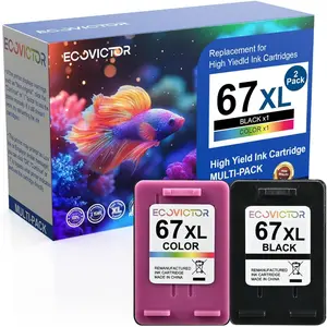 Eco-Friendly Remanufactured 67XL Ink Cartridge Replacement For HP Ink 67 XL, Black and Color Combo 2 Pack For DeskJet 4155e, 2555e, 2552, 4155, 2700, 4120, Envy 6020, 0055, 6452, 6420 Printers