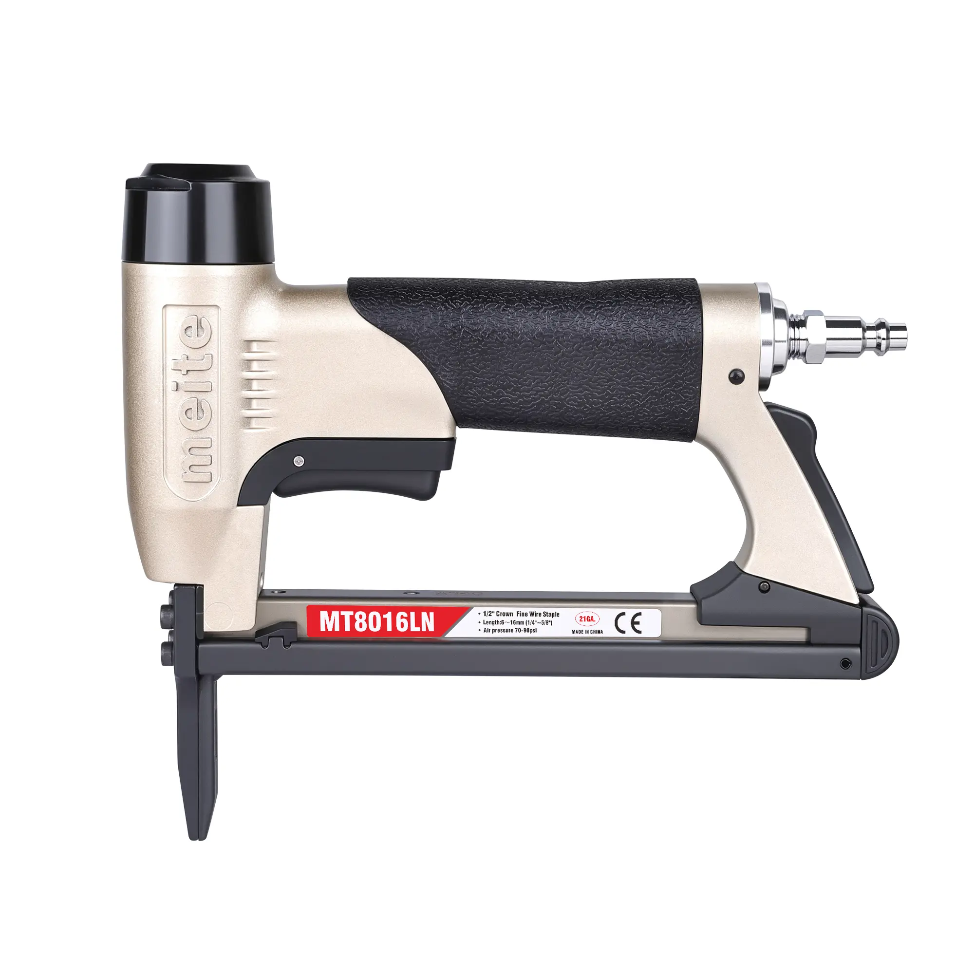 MT8016LN 21Ga Long Nose Pneumatic Upholstery Stapler, Pneumatic Tools for Interiors, 150 Pcs Capacity, 2.07 Lbs Weight, 0.9 Mm x 0.7 Mm Staple Size