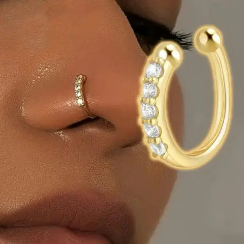Bohemian Sexy Style Fake Nose Ring, Silver Color Cubic Zirconia, No Piercing Required, Fashion Hip Hop Accessory, Nose Ring Jewelry, Body Jewelry, Body Jewellery