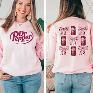 Coquette Bow Graphic Sweatshirt , Pink Aesthetic Crewneck for Women , Casual Oversized Pullover , Cute Retro Soda-Inspired Top