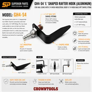 L Shaped Rafter Hook (Aluminum) for Nailer with 1/4 Inch Industrial Body x 1/4 Inch Male NPT Swivel Fitting - GH4-S4