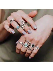75 Pcs Vintage Turquoise Rings for Women Silver Knuckle Rings Bohemian Oval Gemstone Rings Western Rings Stackable Joint Finger Rings Midi Stacking Rings Set