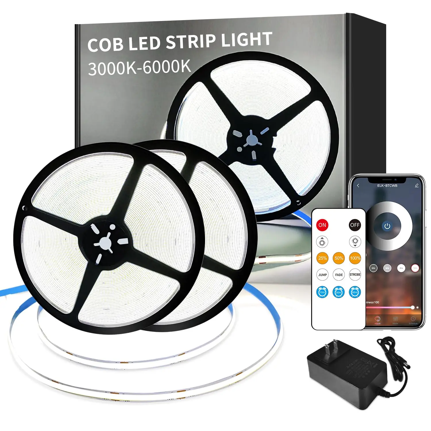 COB LED Strip Lights – Dimmable 6000K White, Flexible Rope Lights with Remote & App Control – Ideal for Bedroom, Living Room, Shelves & Cabinets, summerwins