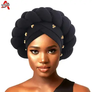 ApexSportGear Women's African Turban with 3D Sponge Dreadlocks, Pre-Tied Headwrap Beanie for Black Hair, Easy Wear Headwear for Natural Hairstyles, Stretchy Twisted Cap, Bohemian Head Wrap for Ethnic Dresses, Fashion Head Cover Accessories