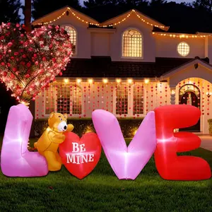 9FT Long Valentines Inflatables Love Letters with Lovely Bear, LED Lighted Romantic Valentines Day Inflatables Outdoor Decorations, Valentines Day Decor Blow Up Yard Decorations for Wedding Lawn, Party Decoration Supplies